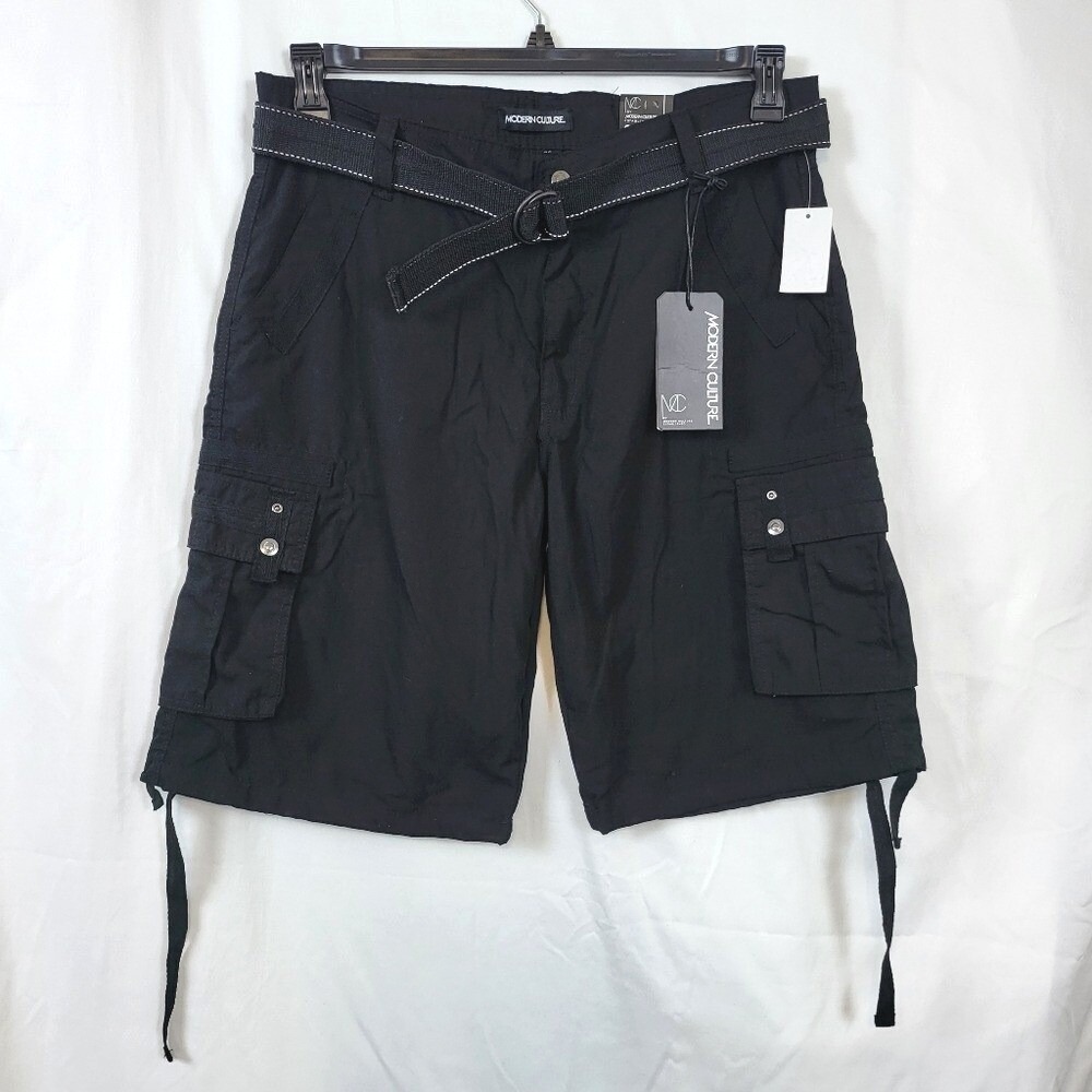 Modern Culture Mens Black Belted Casual Cargo Outdoor Utility Shorts 36 NEW